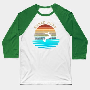 Retro Sunset with Surfer on the Ocean Waves Baseball T-Shirt